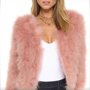 jocelyn Blush Pink Feathered Faux-Fur Utility Jacket